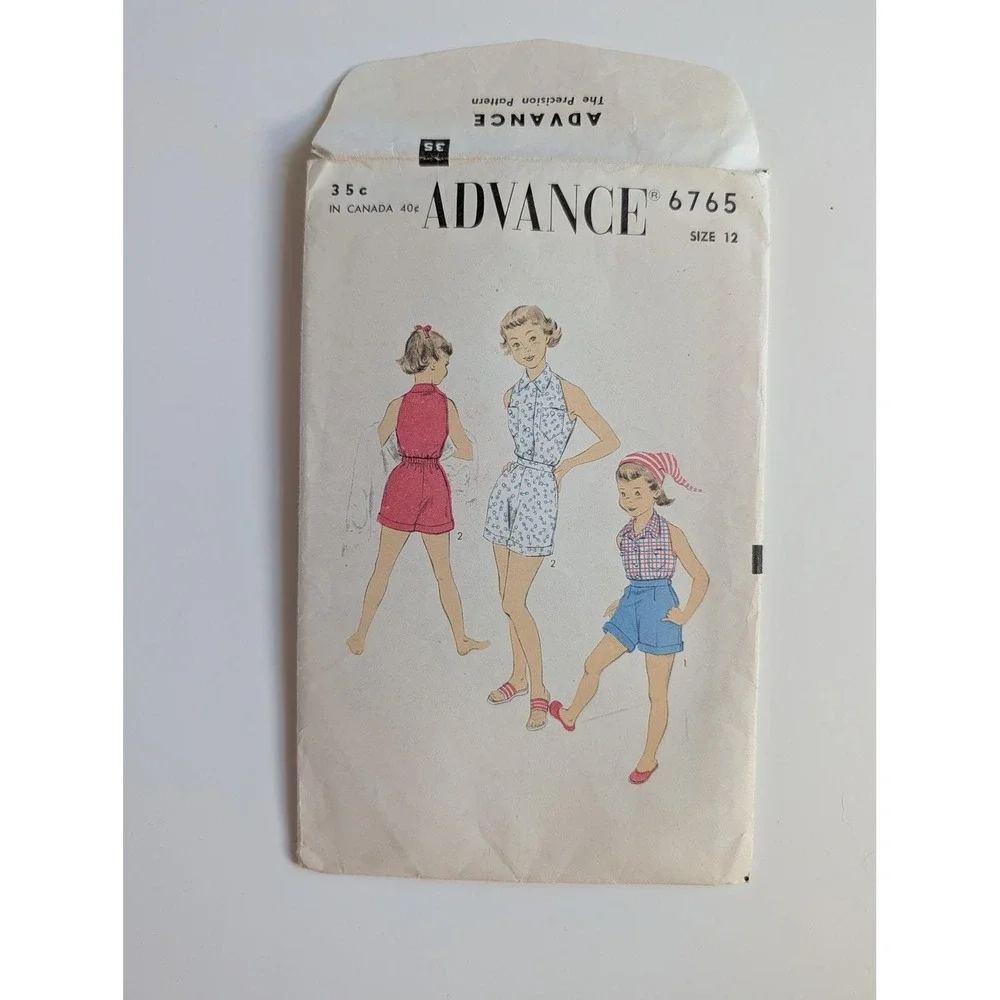 Advance 6765 Girls Blouse and Shorts Sewing Pattern Size 12 Breast 30 VTG 1950s